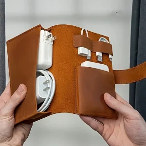 1pc Leather Multi-Compartment Tech Organizer