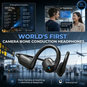 Bone Conduction Headset 8MP EIS Camera AI Translation
